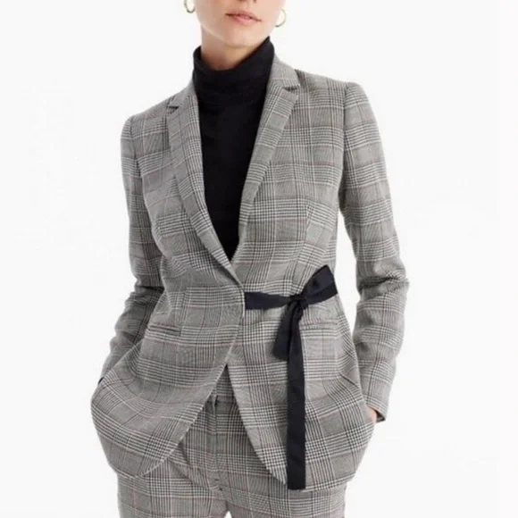 New J Crew Glen Plaid Blazer Side Wrap Bow Schoolboy Blazer size 4